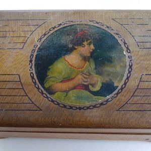 Vintage wood trinket box pretty girl jewerly